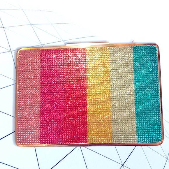 Rainbow sequin square edge clutch crossbody purse - Picture 4 of 11
